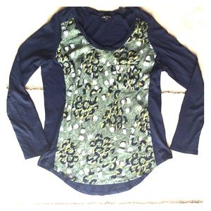 Abstract leopard paneled long sleeve t-shirt